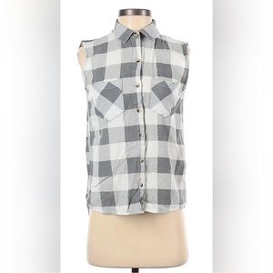 Sim & Sam Gray and White Plaid‎ Sleeveless Button-Down Shirt